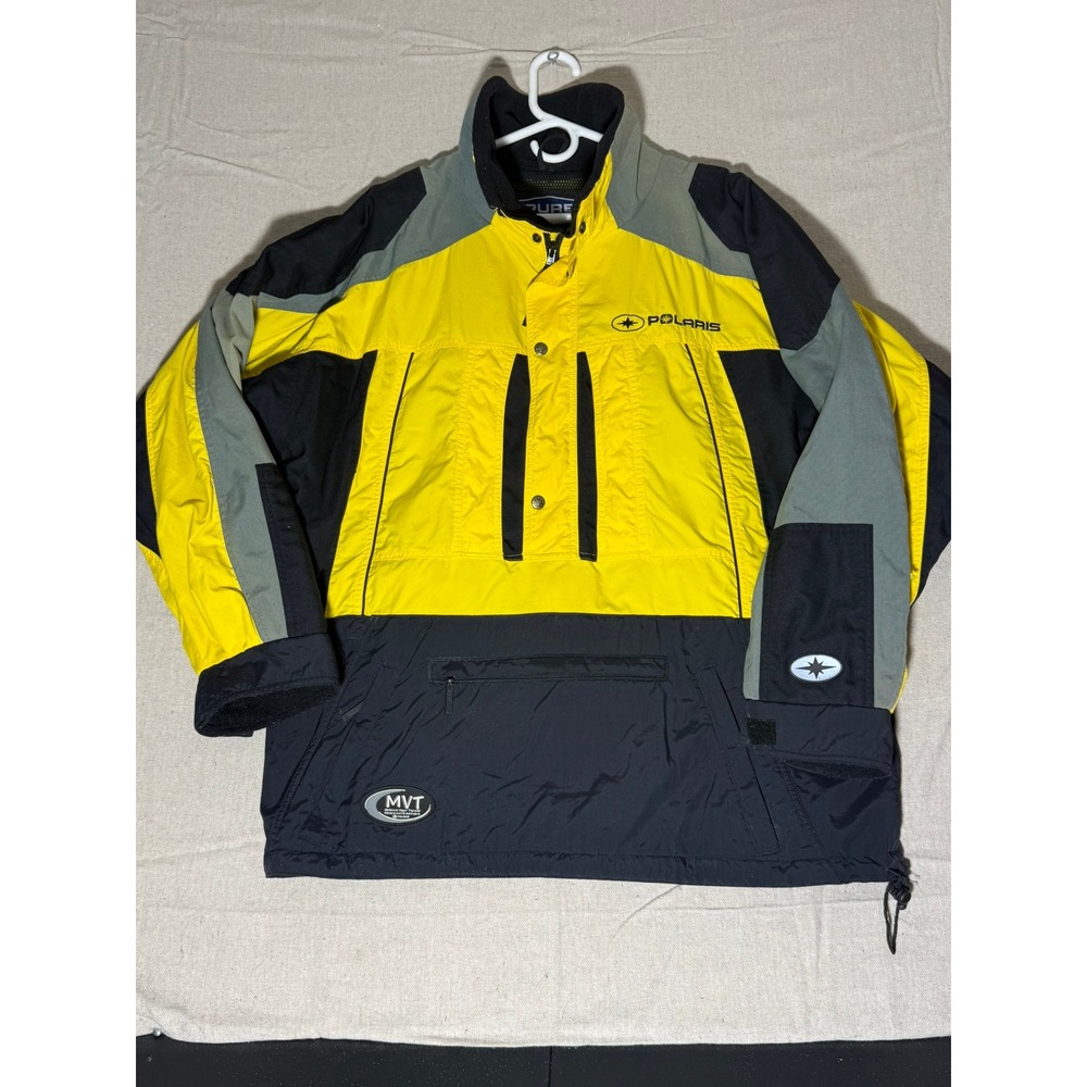 Vintage Polaris Pure MVT Snowmobile Jacket Mens Large Yellow Black Anorak G
